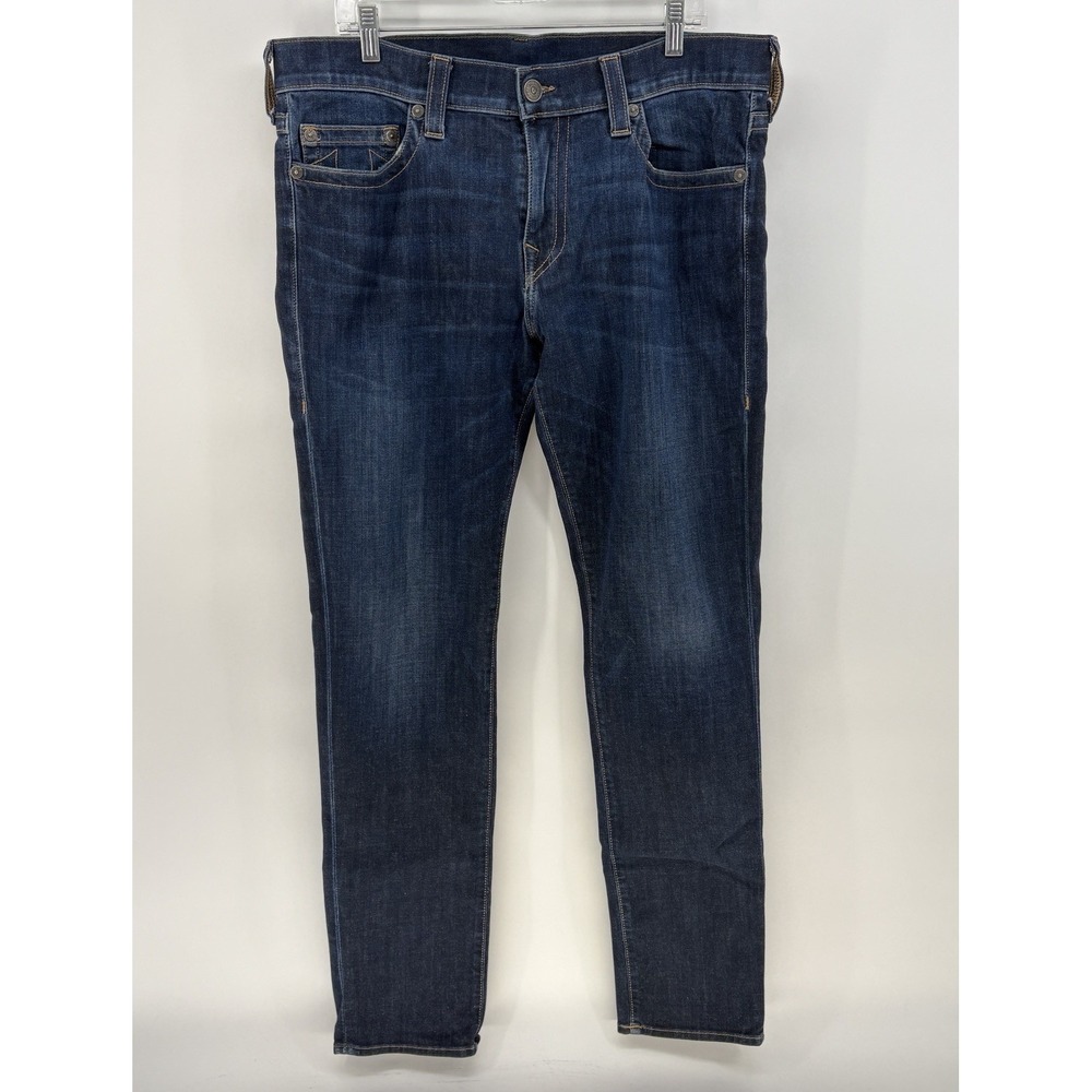 True Religion Rocco Relaxed Skinny Jeans Mens 36x33 Dark Wash Stretch USA Made